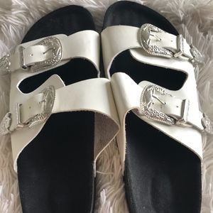 White Silver Buckle Sandals